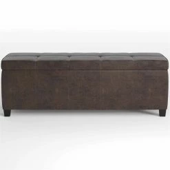 Promo ✔️ Pemberly Row 48" Contemporary Faux Leather Ottoman In Brown 🎉 -Bedroom Benches Store 2474010 2 L