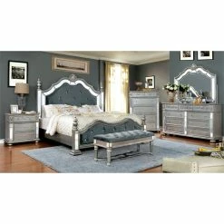 Buy 🔔 Bowery Hill Traditional Wood Tufted Bedroom Bench In Silver 👏 -Bedroom Benches Store 2484712 3 L