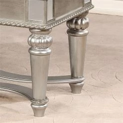 Buy 🔔 Bowery Hill Traditional Wood Tufted Bedroom Bench In Silver 👏 -Bedroom Benches Store 2484712 4 L