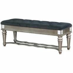 Buy 🔔 Bowery Hill Traditional Wood Tufted Bedroom Bench In Silver 👏