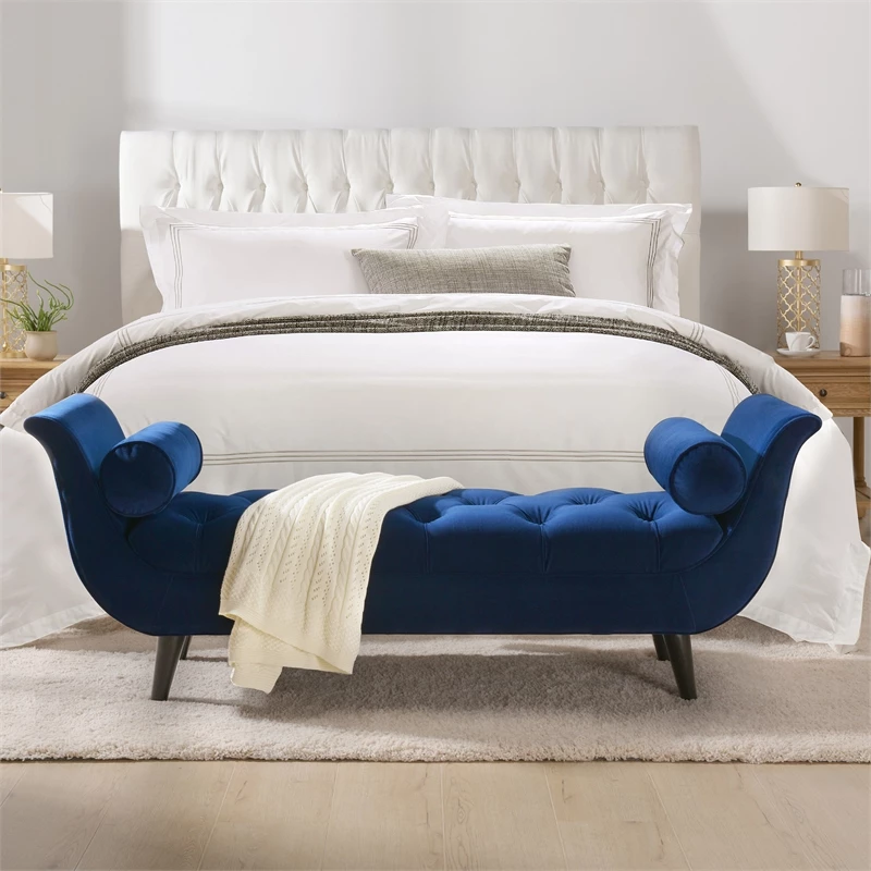 Brand new ❤️ Maklaine Contemporary Tufted Flared Arm Entryway Bench In Navy Blue ✨ 2 Brand new ❤️ Maklaine Contemporary Tufted Flared Arm Entryway Bench In Navy Blue ✨ - Image 2