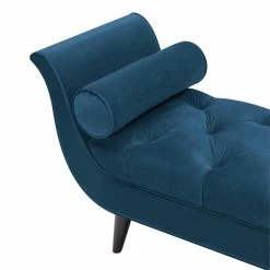 Budget 🎁 Maklaine Contemporary Tufted Flared Arm Entryway Bench In Teal Velvet 💯 -Bedroom Benches Store 2505921 12 L