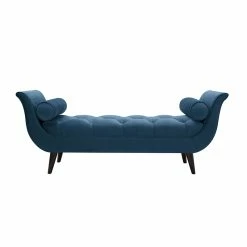 Budget 🎁 Maklaine Contemporary Tufted Flared Arm Entryway Bench In Teal Velvet 💯 -Bedroom Benches Store 2505921 17 L
