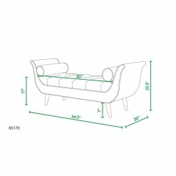 Budget 🎁 Maklaine Contemporary Tufted Flared Arm Entryway Bench In Teal Velvet 💯 -Bedroom Benches Store 2505921 19 L