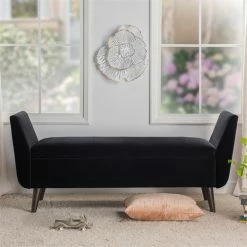 Deals 💯 Maklaine Mid-Century Modern Entryway Storage Bench In Black ⌛ -Bedroom Benches Store 2505960 16 L