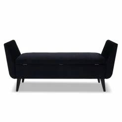 Deals 💯 Maklaine Mid-Century Modern Entryway Storage Bench In Black ⌛ -Bedroom Benches Store 2505960 18 L