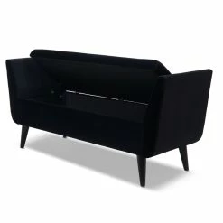 Deals 💯 Maklaine Mid-Century Modern Entryway Storage Bench In Black ⌛ -Bedroom Benches Store 2505960 19 L