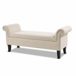 Deals 👍 Maklaine Modern Roll Arm Entryway Accent Bench In Sky Neutral ⭐