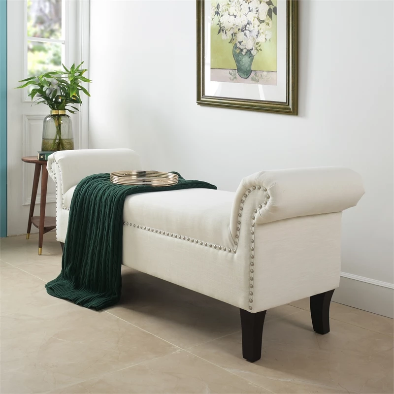 Best Sale β Maklaine Modern Roll Arm Entryway Accent Bench In Bright White π 2 Best Sale β Maklaine Modern Roll Arm Entryway Accent Bench In Bright White π - Image 2