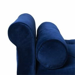 Promo 😉 Maklaine Contemporary Hardwood Tufted Roll Arm Entryway Bench In Navy Blue 🧨 -Bedroom Benches Store 2506125 2 L