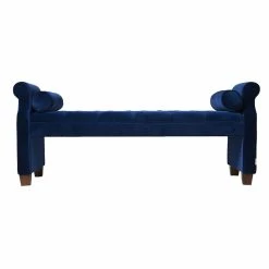 Promo 😉 Maklaine Contemporary Hardwood Tufted Roll Arm Entryway Bench In Navy Blue 🧨 -Bedroom Benches Store 2506125 5 L