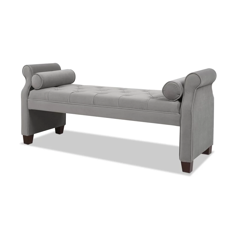 Discount ⭐ Maklaine Contemporary Hardwood Tufted Roll Arm Entryway Bench In Opal Grey ⌛ 1 Discount ⭐ Maklaine Contemporary Hardwood Tufted Roll Arm Entryway Bench In Opal Grey ⌛