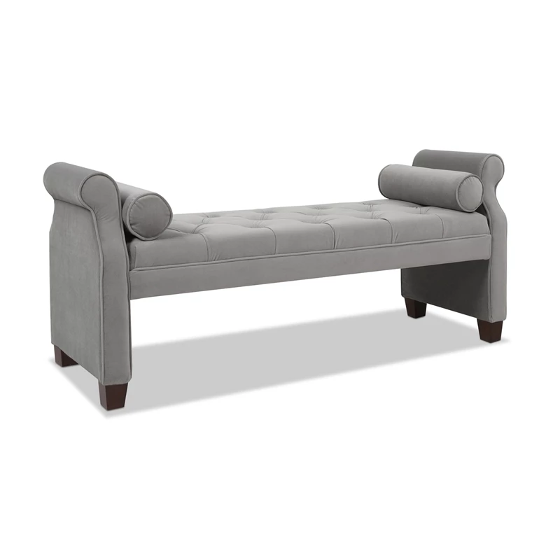 Discount ⭐ Maklaine Contemporary Hardwood Tufted Roll Arm Entryway Bench In Opal Grey ⌛ 4 Discount ⭐ Maklaine Contemporary Hardwood Tufted Roll Arm Entryway Bench In Opal Grey ⌛ - Image 4