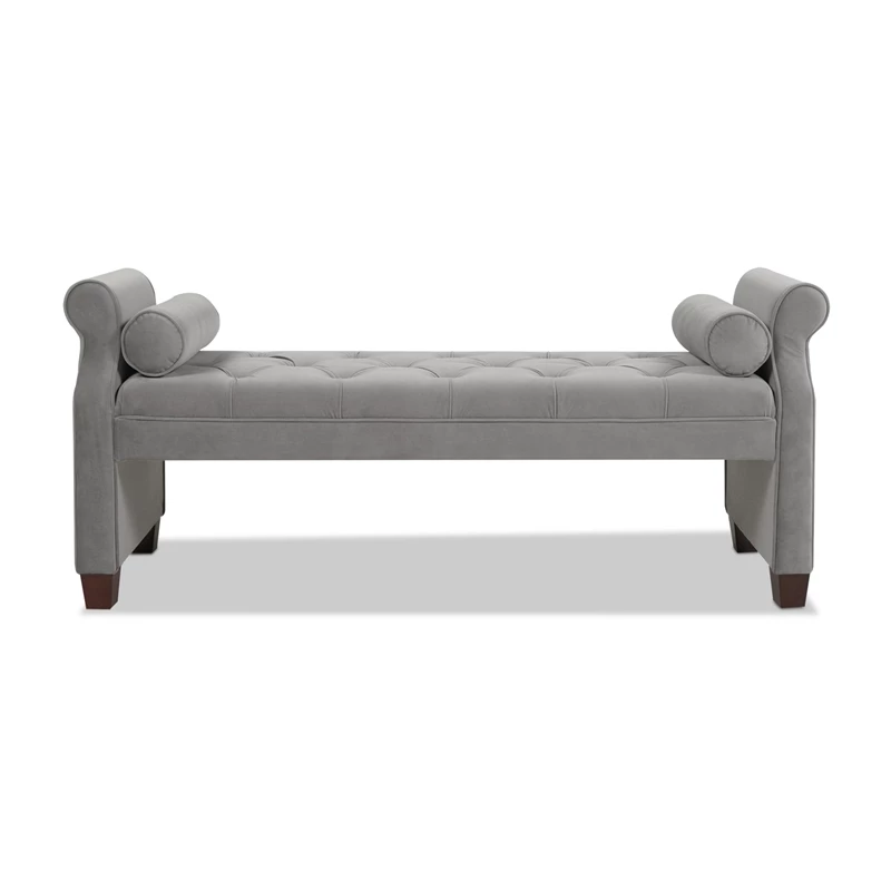 Discount ⭐ Maklaine Contemporary Hardwood Tufted Roll Arm Entryway Bench In Opal Grey ⌛ 6 Discount ⭐ Maklaine Contemporary Hardwood Tufted Roll Arm Entryway Bench In Opal Grey ⌛ - Image 6