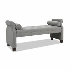 Discount ⭐ Maklaine Contemporary Hardwood Tufted Roll Arm Entryway Bench In Opal Grey ⌛ 17 Discount ⭐ Maklaine Contemporary Hardwood Tufted Roll Arm Entryway Bench In Opal Grey ⌛ -Bedroom Benches Store 2506126 23 L