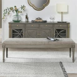 Coupon 😀 Maklaine Trandsitional 60" Birch Wood Bench In Lustrous Silver Gray 🔥 -Bedroom Benches Store 2507823 2 L