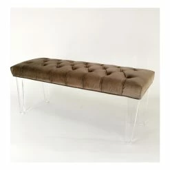 Promo 🎉 Wayborn Boston Suede Bench 48Wx18Dx20"H In Brown Suede On Clear Acrylic Legs 🌟