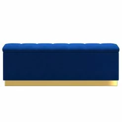 Cheapest 🎉 !nspire Esna Contemporary Velvet Upholstered Storage Bench In Blue/Gold 😍 -Bedroom Benches Store 2513848 2 L