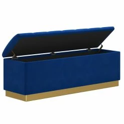 Cheapest 🎉 !nspire Esna Contemporary Velvet Upholstered Storage Bench In Blue/Gold 😍 -Bedroom Benches Store 2513848 5 L