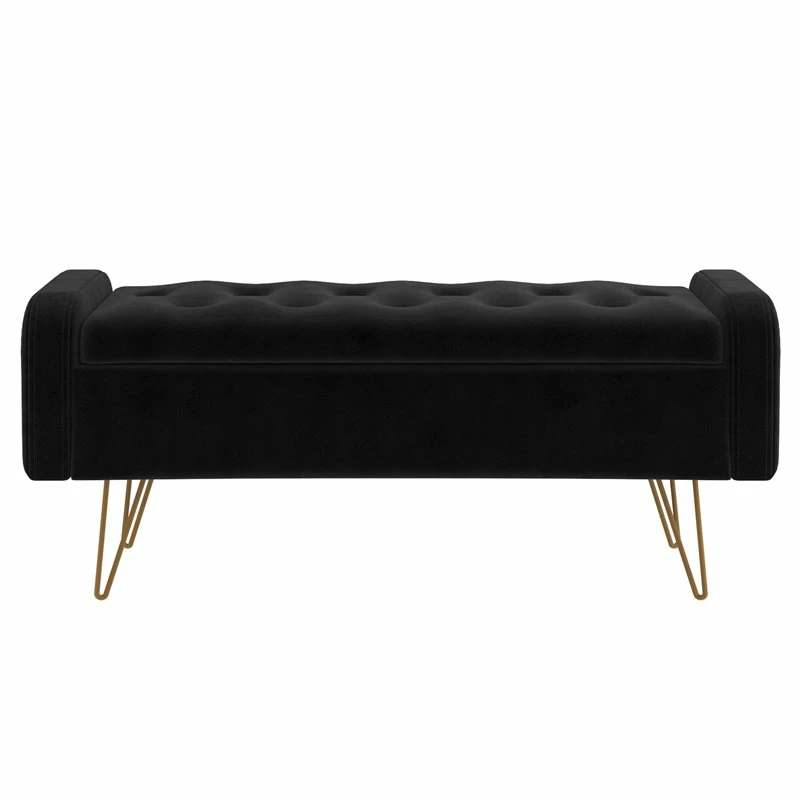 Best Sale π₯ !nspire Sabel Modern Velvet Upholstered/Metal Storage Bench In Black/Gold π₯° 3 Best Sale π₯ !nspire Sabel Modern Velvet Upholstered/Metal Storage Bench In Black/Gold π₯° - Image 3