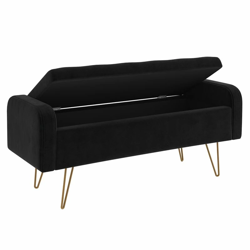 Best Sale π₯ !nspire Sabel Modern Velvet Upholstered/Metal Storage Bench In Black/Gold π₯° 6 Best Sale π₯ !nspire Sabel Modern Velvet Upholstered/Metal Storage Bench In Black/Gold π₯° - Image 6