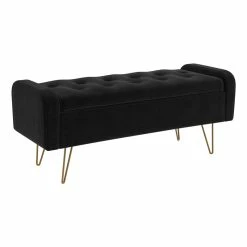 Best Sale 🔥 !nspire Sabel Modern Velvet Upholstered/Metal Storage Bench In Black/Gold 🥰