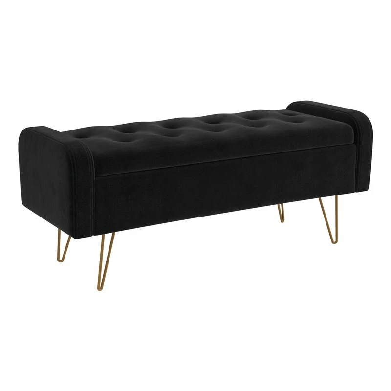 Best Sale π₯ !nspire Sabel Modern Velvet Upholstered/Metal Storage Bench In Black/Gold π₯° 1 Best Sale π₯ !nspire Sabel Modern Velvet Upholstered/Metal Storage Bench In Black/Gold π₯°