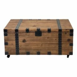 Best deal π₯ Benzara 41 Inch Reclaimed Wood Trunk Coffee Table Iron Rivets And Caster Wheels Brown π