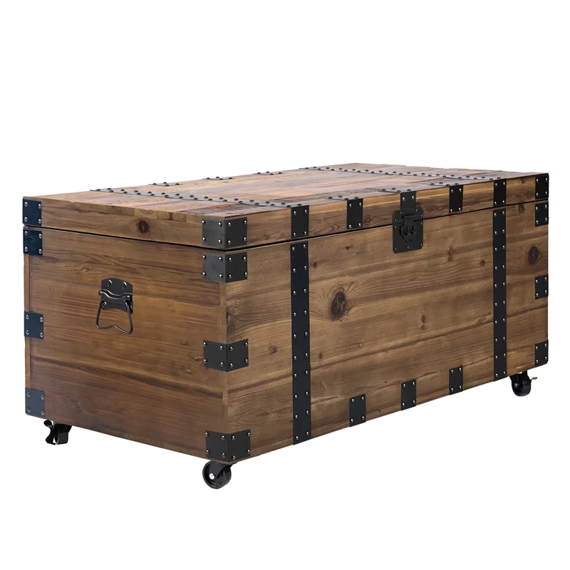 Best deal π₯ Benzara 41 Inch Reclaimed Wood Trunk Coffee Table Iron Rivets And Caster Wheels Brown π 2 Best deal π₯ Benzara 41 Inch Reclaimed Wood Trunk Coffee Table Iron Rivets And Caster Wheels Brown π - Image 2