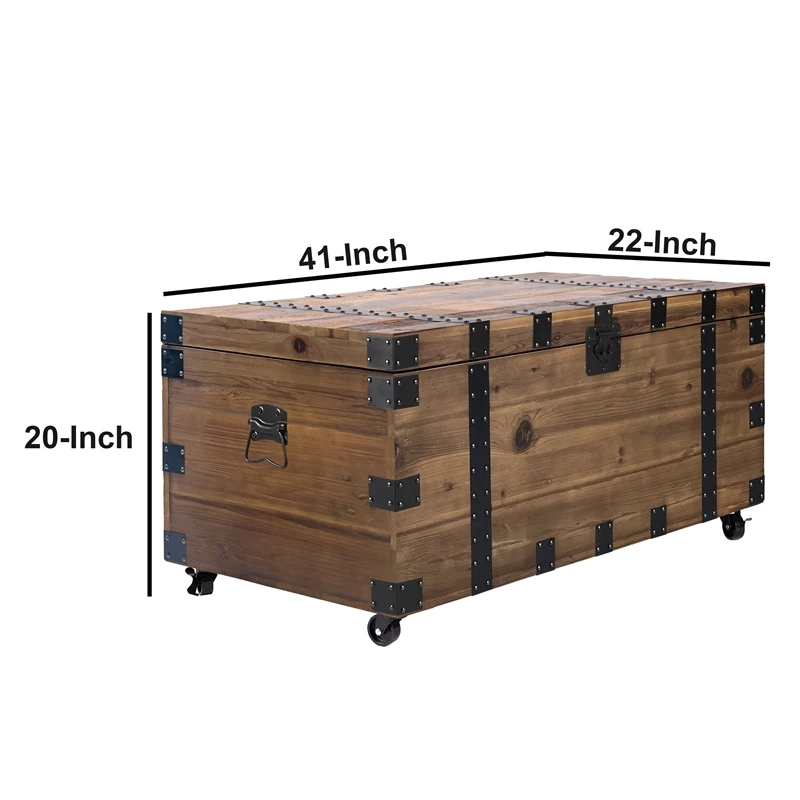 Best deal π₯ Benzara 41 Inch Reclaimed Wood Trunk Coffee Table Iron Rivets And Caster Wheels Brown π 8 Best deal π₯ Benzara 41 Inch Reclaimed Wood Trunk Coffee Table Iron Rivets And Caster Wheels Brown π - Image 8
