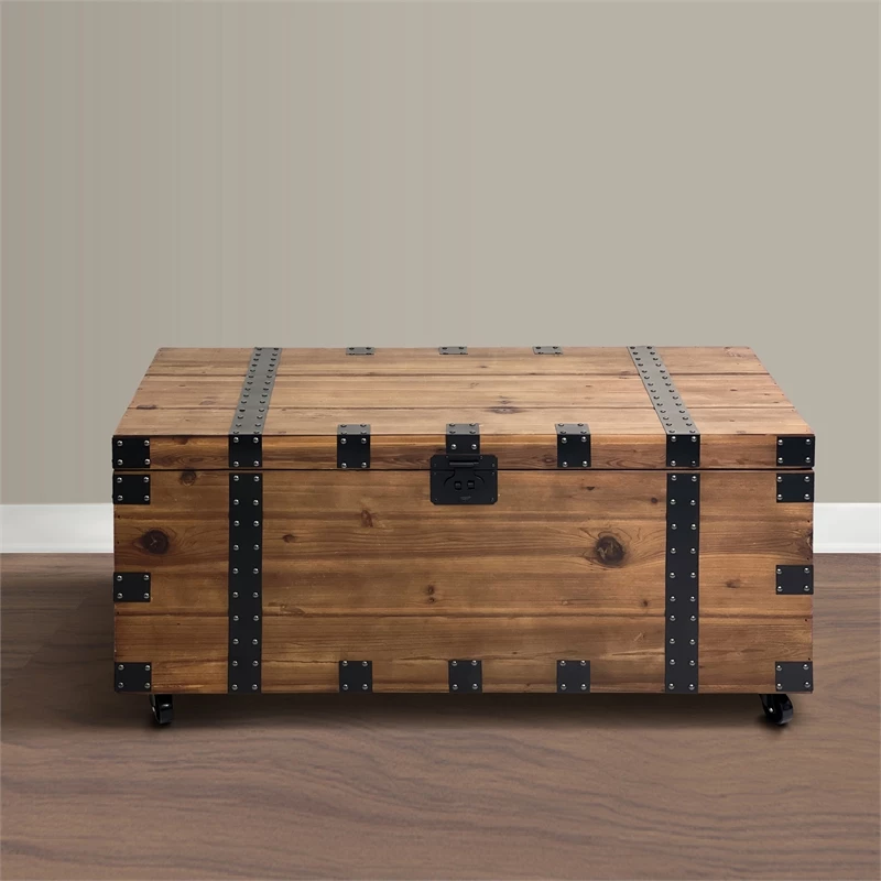 Best deal π₯ Benzara 41 Inch Reclaimed Wood Trunk Coffee Table Iron Rivets And Caster Wheels Brown π 9 Best deal π₯ Benzara 41 Inch Reclaimed Wood Trunk Coffee Table Iron Rivets And Caster Wheels Brown π - Image 9