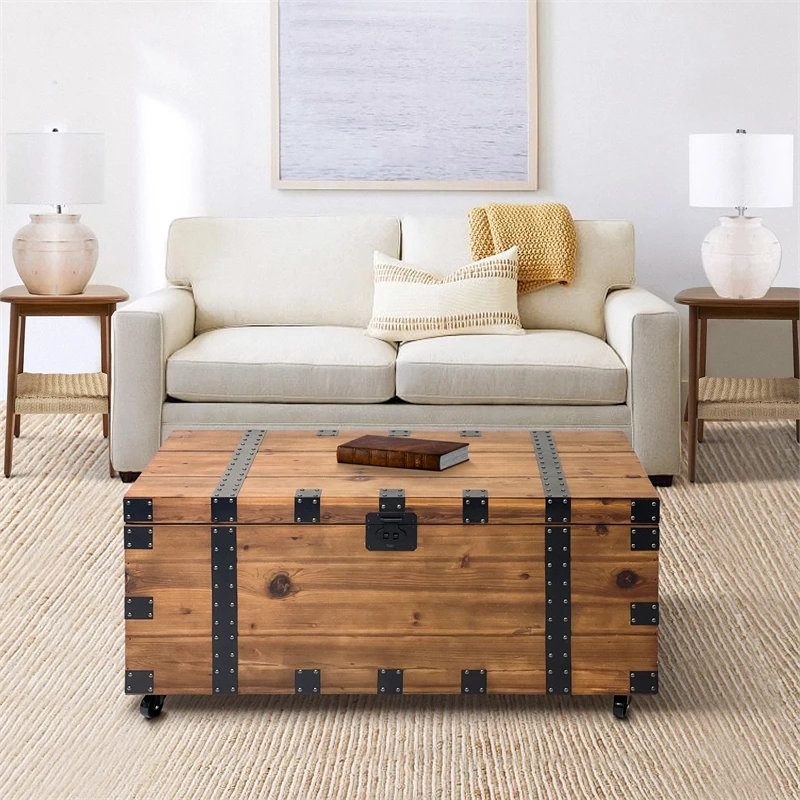 Best deal π₯ Benzara 41 Inch Reclaimed Wood Trunk Coffee Table Iron Rivets And Caster Wheels Brown π 10 Best deal π₯ Benzara 41 Inch Reclaimed Wood Trunk Coffee Table Iron Rivets And Caster Wheels Brown π - Image 10