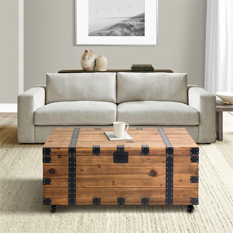Best deal π₯ Benzara 41 Inch Reclaimed Wood Trunk Coffee Table Iron Rivets And Caster Wheels Brown π 11 Best deal π₯ Benzara 41 Inch Reclaimed Wood Trunk Coffee Table Iron Rivets And Caster Wheels Brown π - Image 11