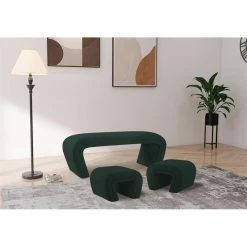 New 🌟 Meridian Furniture Odelia Green Boucle Fabric Bench 🧨 -Bedroom Benches Store 2528385 2 L