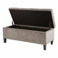 Deals 👍 Olliix Madison Park Shandra II Hardwood And Polyester Storage Bench In Brown/Black 🧨 -Bedroom Benches Store 2532238 3 L