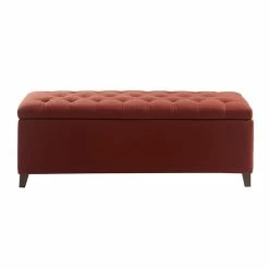 Cheap 👏 Olliix Madison Park Shandra Solid Wood And Fabric Storage Bench In Red/Espresso 🤩 -Bedroom Benches Store 2532242 2 L
