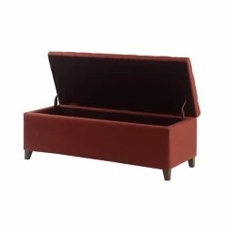 Cheap 👏 Olliix Madison Park Shandra Solid Wood And Fabric Storage Bench In Red/Espresso 🤩 -Bedroom Benches Store 2532242 3 L