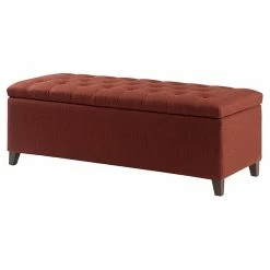 Cheap 👏 Olliix Madison Park Shandra Solid Wood And Fabric Storage Bench In Red/Espresso 🤩