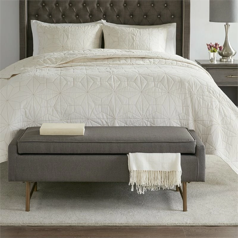 Outlet ⭐ Olliix Madison Park Heath Solid Wood And Polyester Accent Bench In Gray/Bronze ✔️ 2 Outlet ⭐ Olliix Madison Park Heath Solid Wood And Polyester Accent Bench In Gray/Bronze ✔️ - Image 2