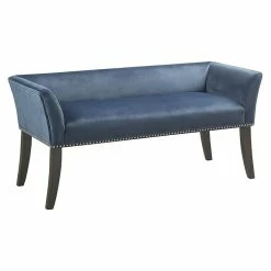 New 🥰 Olliix Madison Park Welburn Transitional Solid Wood Accent Bench In Blue 🤩