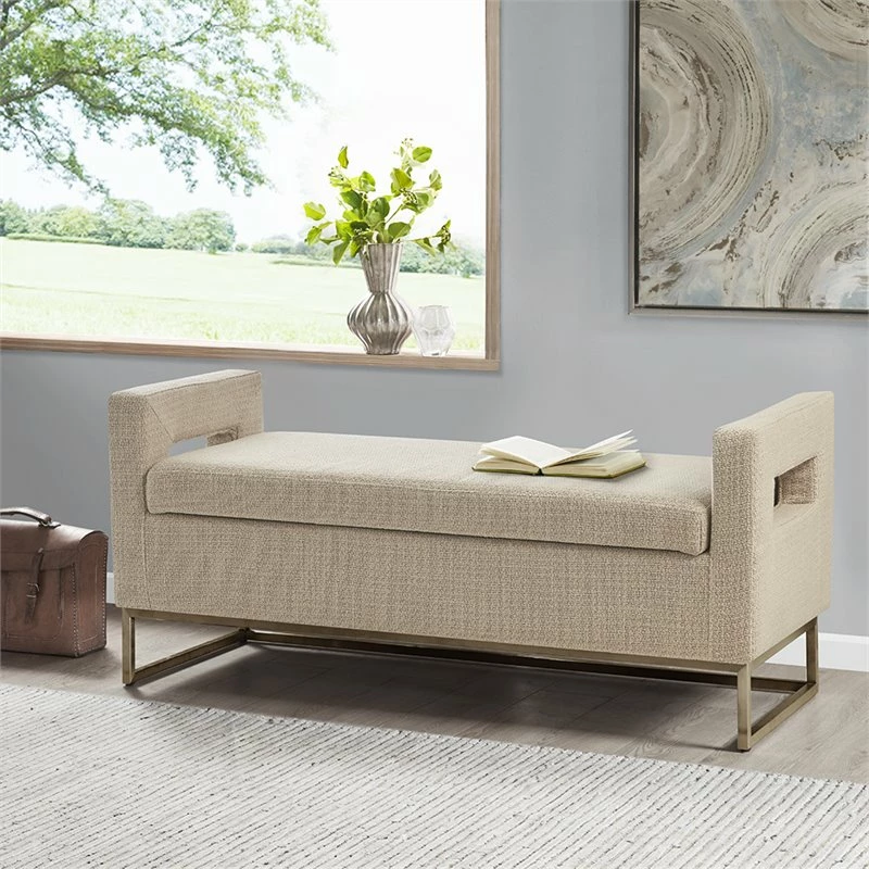 Outlet π Olliix Madison Park Crawford Solid Wood And Fabric Storage Bench In Tan/Bronze π 2 Outlet π Olliix Madison Park Crawford Solid Wood And Fabric Storage Bench In Tan/Bronze π - Image 2