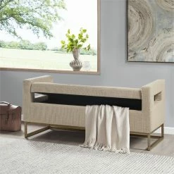 Outlet π Olliix Madison Park Crawford Solid Wood And Fabric Storage Bench In Tan/Bronze π 18 Outlet π Olliix Madison Park Crawford Solid Wood And Fabric Storage Bench In Tan/Bronze π -Bedroom Benches Store 2532261 8 L