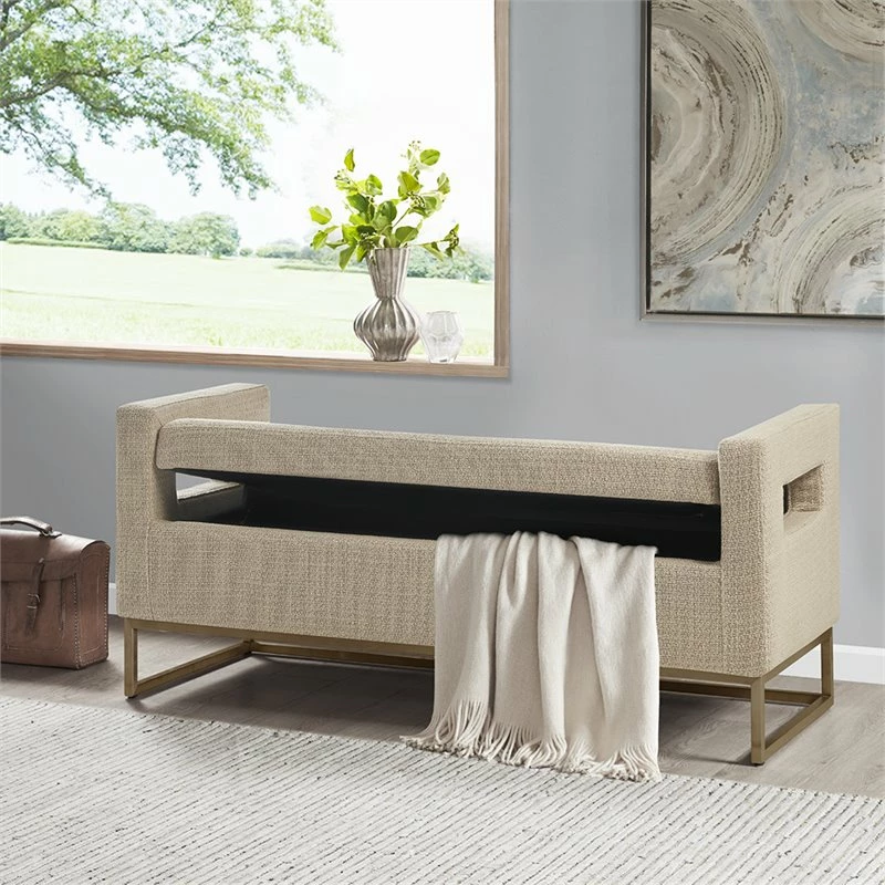 Outlet π Olliix Madison Park Crawford Solid Wood And Fabric Storage Bench In Tan/Bronze π 9 Outlet π Olliix Madison Park Crawford Solid Wood And Fabric Storage Bench In Tan/Bronze π - Image 9