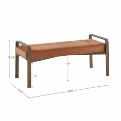 Wholesale ⭐ Olliix Madison Park Richmond Solid Wood And Polyester Accent Bench In Spice Orange 🧨 -Bedroom Benches Store 2532263 7 L