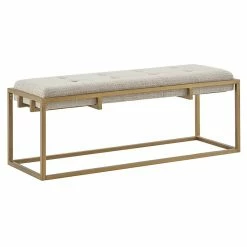 Best Sale 👍 Olliix Madison Park Greenwich Solid Wood Accent Bench In Ivory/Antique Bronze 😉