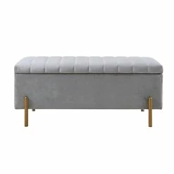 Best Pirce 😀 Olliix Madison Park Boyden Metal And Polyester Storage Bench In Gray/Gold 🤩 -Bedroom Benches Store 2532278 2 L