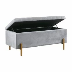 Best Pirce 😀 Olliix Madison Park Boyden Metal And Polyester Storage Bench In Gray/Gold 🤩 -Bedroom Benches Store 2532278 4 L