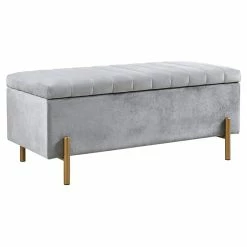 Best Pirce π Olliix Madison Park Boyden Metal And Polyester Storage Bench In Gray/Gold π€©