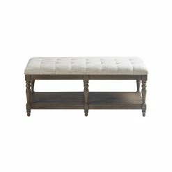 Deals ✔️ Olliix Martha Stewart Highland Solid Wood And Polyester Accent Bench In Ivory/Brown 😀 -Bedroom Benches Store 2532296 2 L
