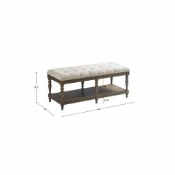 Deals ✔️ Olliix Martha Stewart Highland Solid Wood And Polyester Accent Bench In Ivory/Brown 😀 -Bedroom Benches Store 2532296 7 L